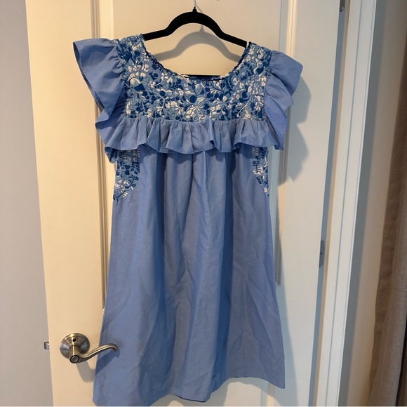 Mi Golondrina Handmade in Mexico Blue Rosa Flores Mini Dress | XS - Picture 4 of 5